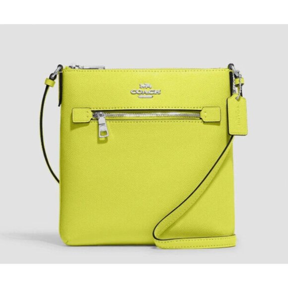 New Coach CE871 Mini Rowan File Bag Crossgrain Leather Bright Yellow - Picture 1 of 4
